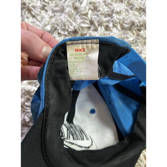 VTG Nike Hat Cap Mens Snapback Blue Black Nylon 90s Big Logo Streetwear Swoosh - Picture 5 of 10